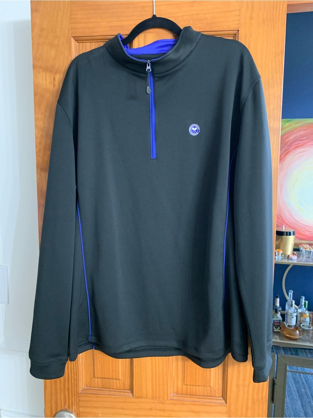 Wimbledon Black Zip-Up Pullover with Blue Trim Size XXL